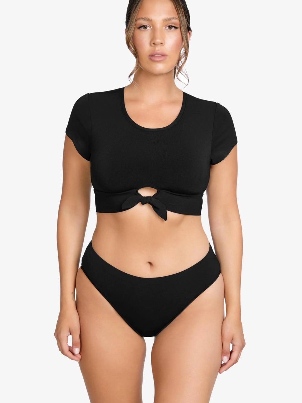 Robin Piccone Ava Bikini Tee Bikini Top & Clean Finish Bikini Bottom Sz L Black